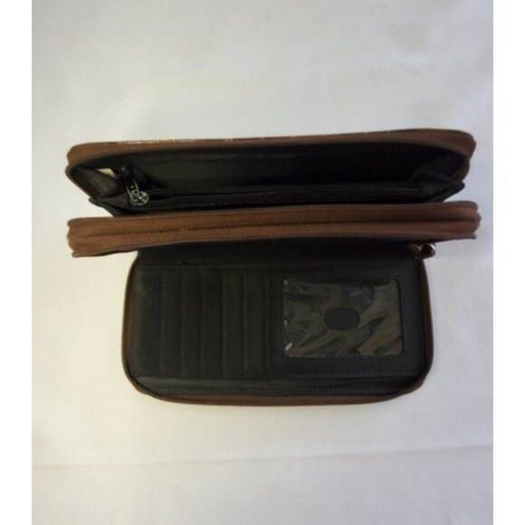 Beverly Hills Polo Club Wallet Snake Skin Leather Brown Zip Around - Picture 7 of 7